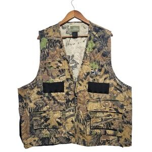 VTG Quail Unlimited Mossy Oak XL‎ Embroidered Camo Hunting Vest Fishing Outdoors